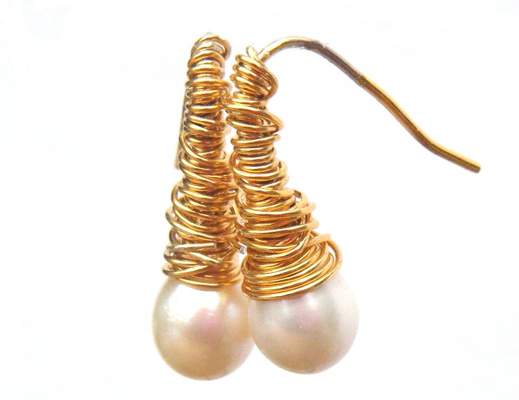 White AAA Drop Pearls with Vermeil Wire
